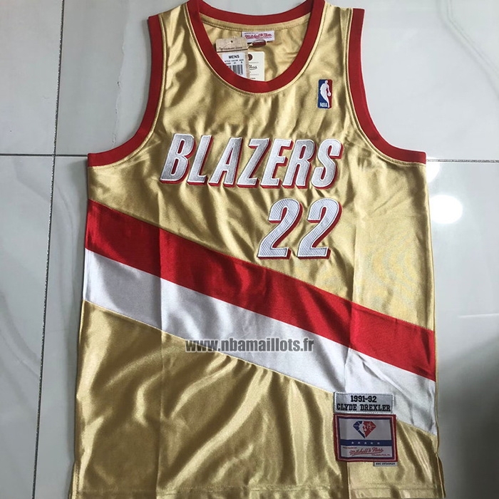 Maillot Portland Trail Blazers Clyde Drexler NO 22 Mitchell & Ness 1991-92 Or